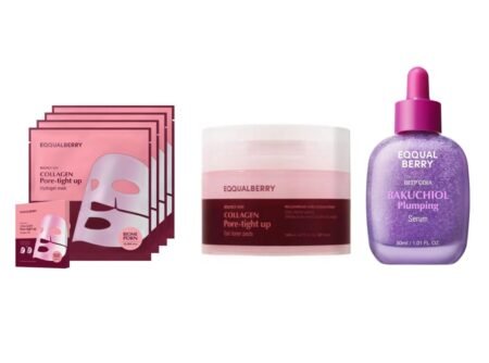 EQQUALBERRY BUNDLE # 5 Eqqualberry Collagen Pore-Tight Up Gel Toner Pads (60 Pads) Eqqualberry Collagen Pore-tight up Hydrogel Mask Set [30g x 4 sheets] Eqqualberry Bakuchiol Plumping Serum - 30ml