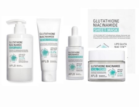 APLB BUNDLE 2 APLB Glutathione Niacinamide Body Lotion. Ampoule Serum 40ml,  Facial Cleanser 80ml. Facial Cream 55ml. Sheet Mask 1 sheet